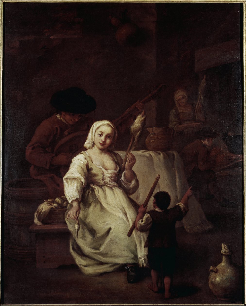 The Spinner - Malba Pietra Longhiho (1702-1785), olej na plátně, 69x49 cm, kolem roku 1750. Benátky, nadace Querini Stampalia od Pietro Longhi