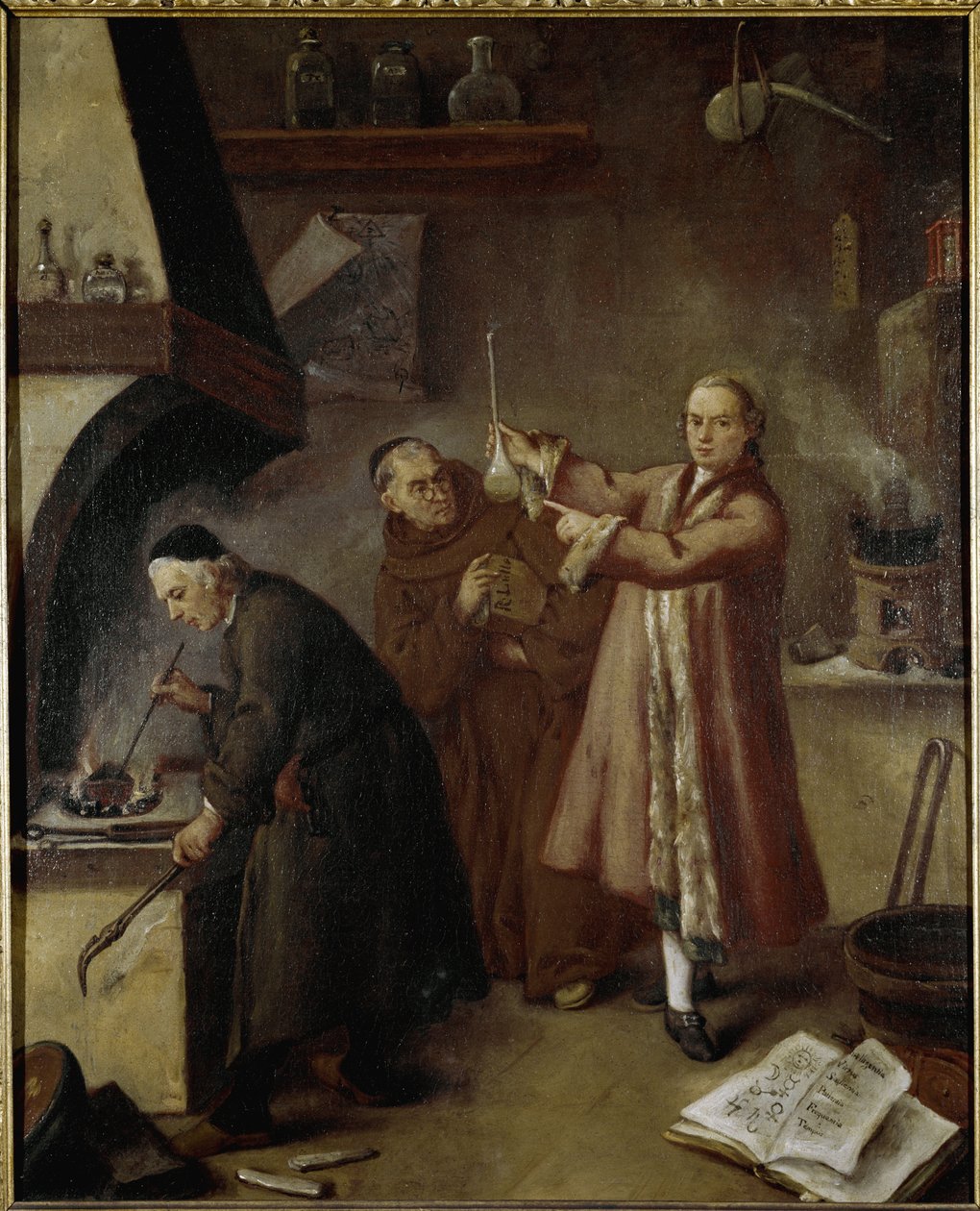 Alchymistická laboratoř. Obraz od Pietra Longhiho (1702-1785) Muzeum Palazzo Ca 