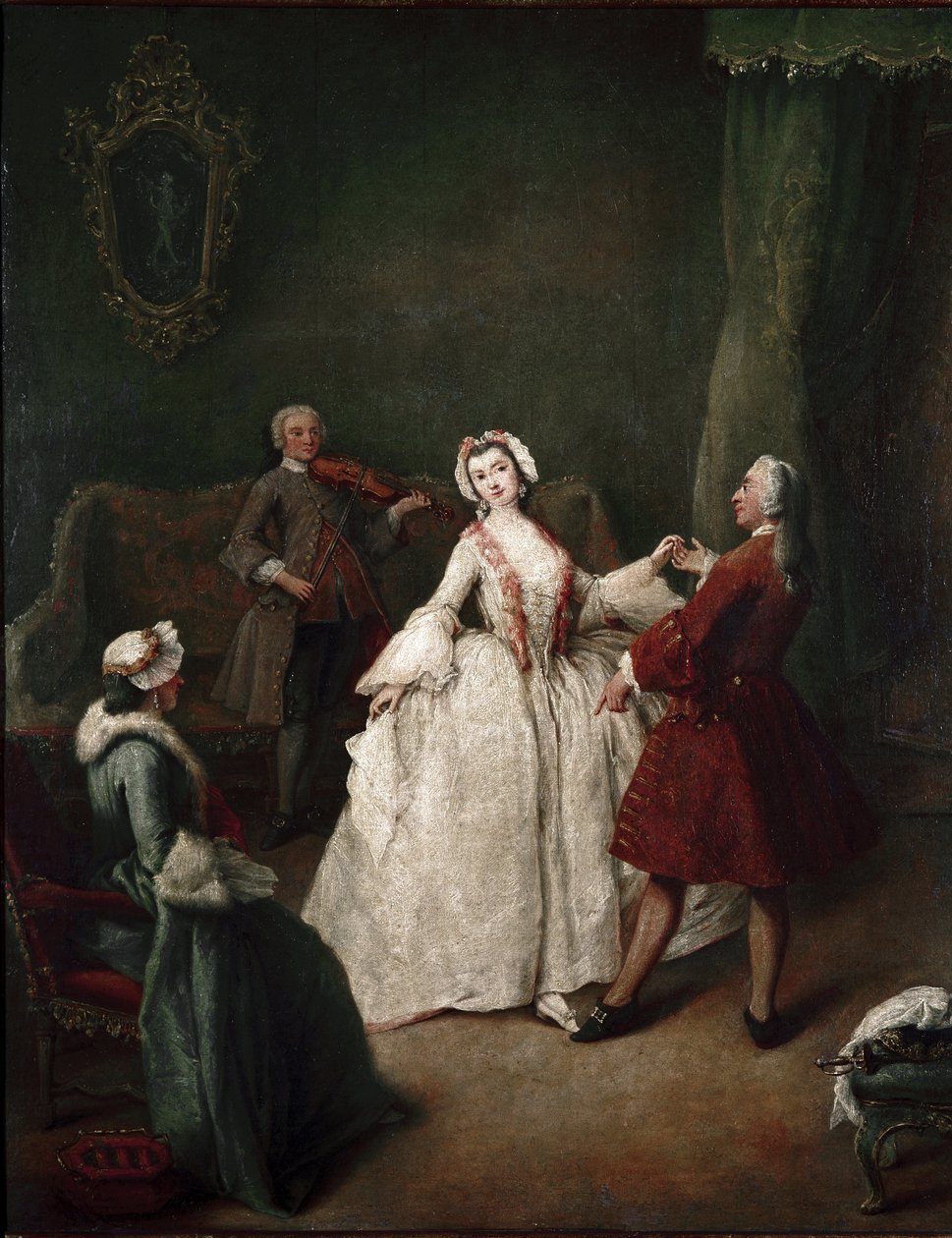 Taneční lekce (olej na plátně, cca 1741) od Pietro Longhi