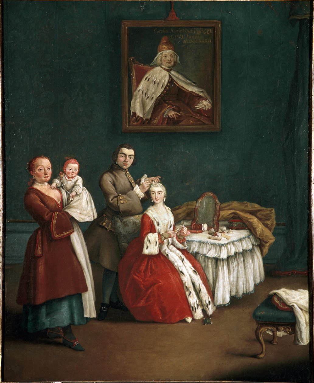 Kadeřník (The hairdresser) Malba Pietra Longhiho (1701-1785) 1760 Rozměr 63x51 cm Benátky, Ca 