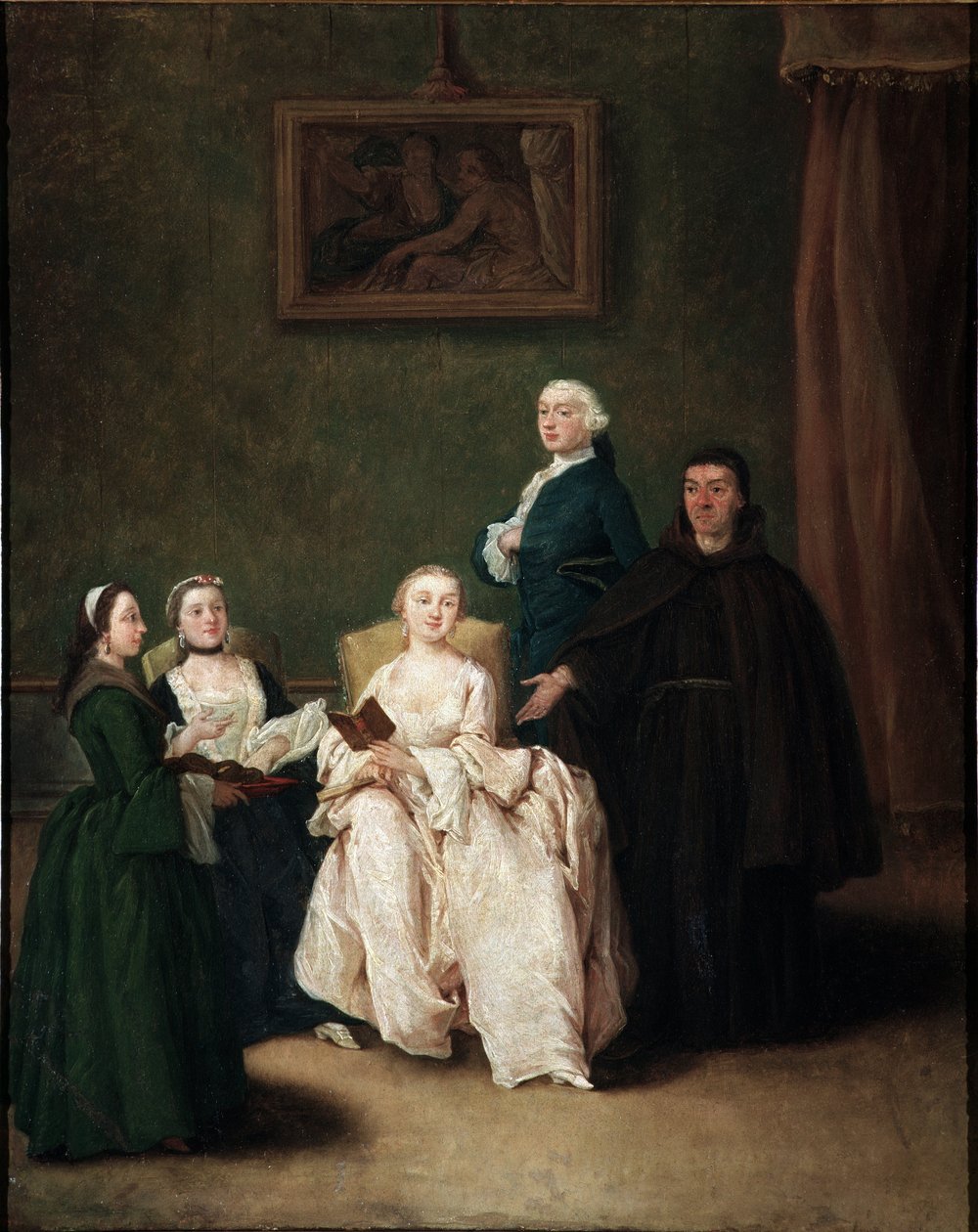 Návštěva mnicha u šlechtické rodiny Obraz Pietra Longhiho (1702-1785) cca 1760 Rozměr 62x50 cm Benátky, Ca 