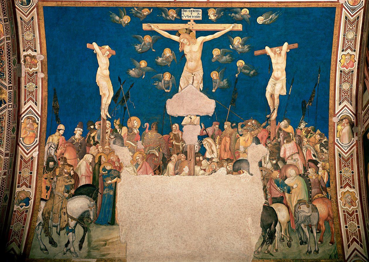 Freska ukřižování od Pietra Lorenzettiho (1280/5 kolem-1348) 1335-1340 Bazilika San Francesco, Dolní kostel, Assisi od Pietro Lorenzetti