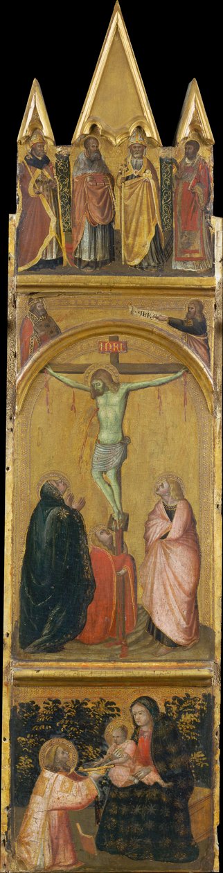 Kreuzigung, Jungfrau und Kind mit einem Diakon od Pietro Lorenzetti