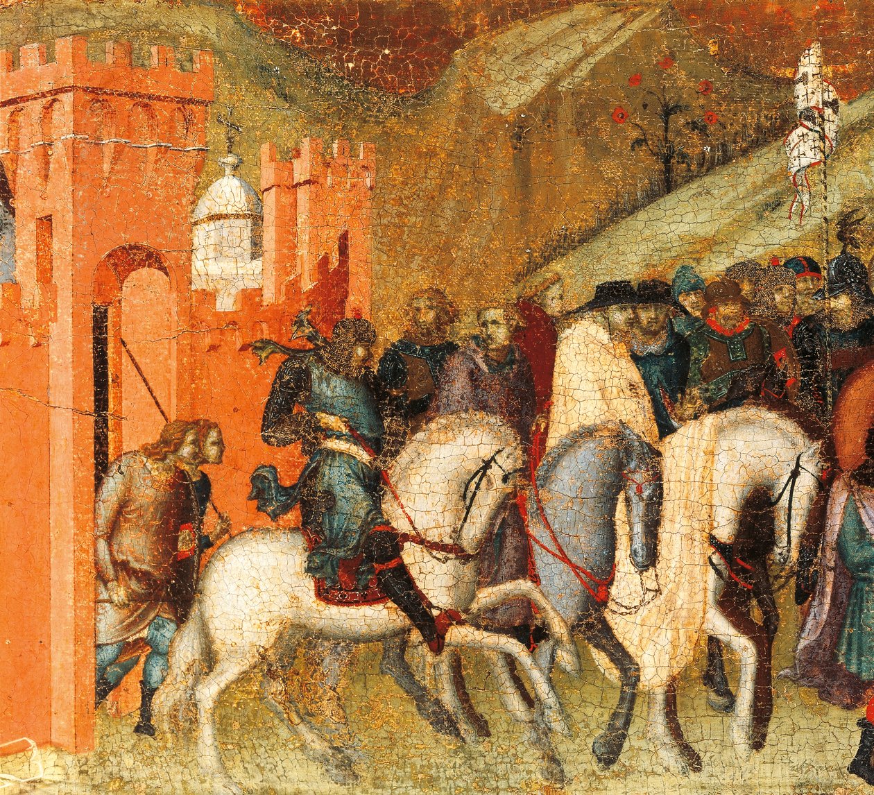 První karmelitští poustevníci na jaře Eliáše, detail z predely oltářního obrazu pro Carmine, Pietro Lorenzetti (kolem 1280-1348), tempera a zlato na dřevěné desce od Pietro Lorenzetti