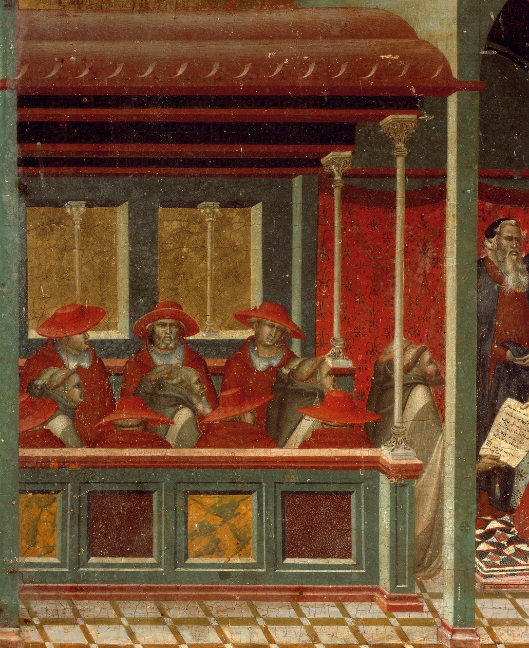 Honorius III schvalující karmelitánské pravidlo, detail z predely oltářního obrazu pro Carmine od Pietra Lorenzettiho (kolem 1280-1348), tempera a zlato na dřevěné desce od Pietro Lorenzetti