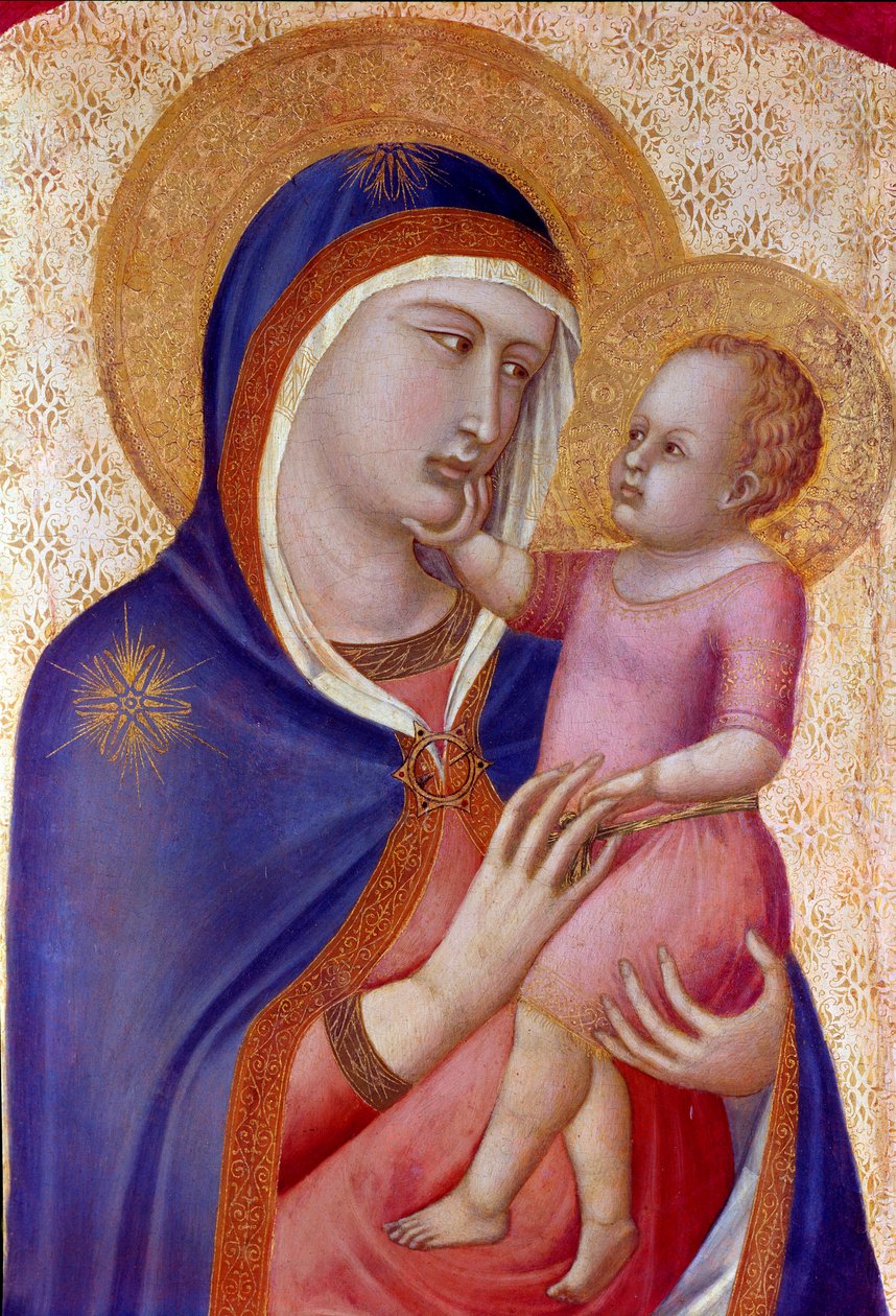 Madona ve slávě Detail Panny má Dítě v majestátu mezi anděly. Detrempe na dřevě od Pietra Lorenzettiho (1280-1348) 1340 Rozm. 1,45x1,22 m Florencie, galerie Uffizi od Pietro Lorenzetti