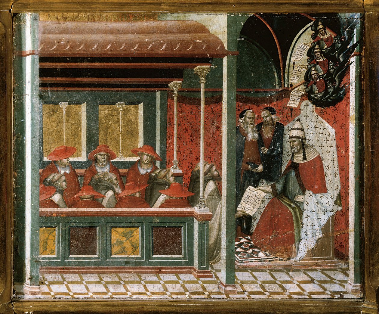Papež Honorius III schvalující vládu karmelitánů, detail (tempera a zlato na dřevě) od Pietro Lorenzetti