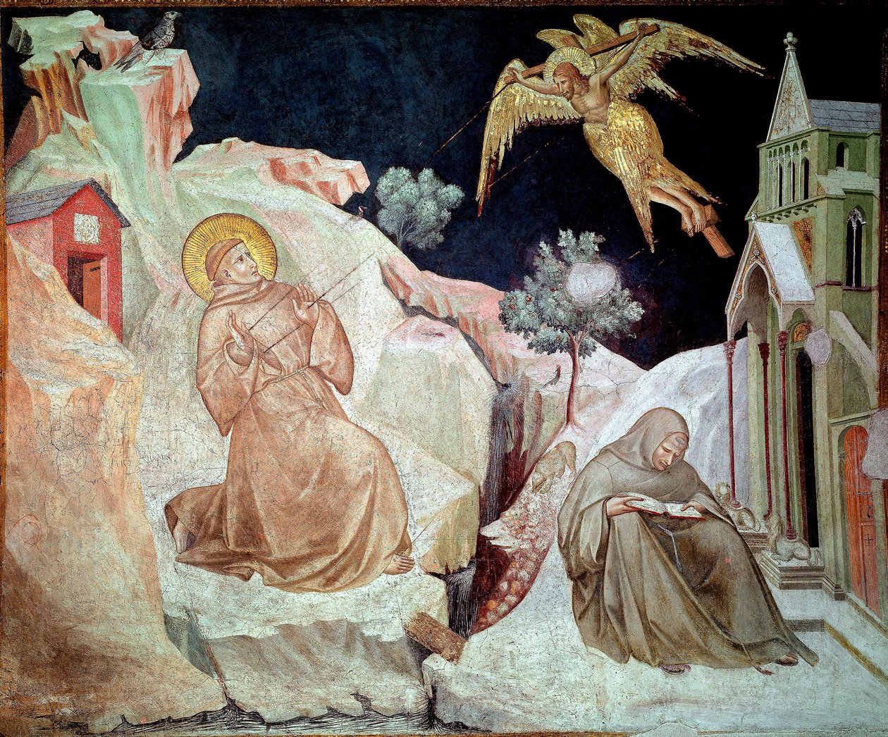 Svatý František z Assisi přijímá stigmata Freska od Pietra Lorenzettiho (1280 / 1285-1348) 1324-1325 Assisi, Bazilika San Francesco (Bazilika svatého Františka z Assisi), Dolní kostel od Pietro Lorenzetti
