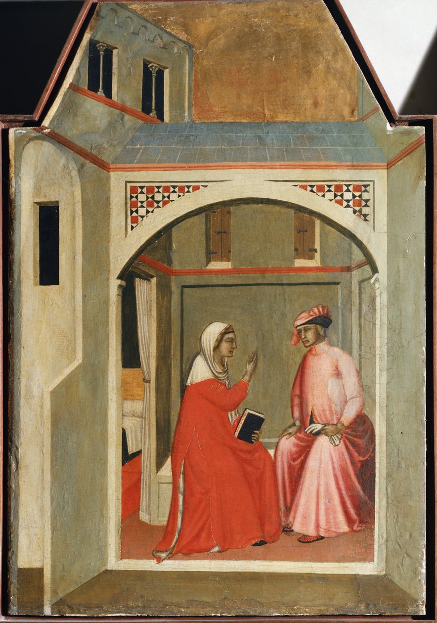 Rozchod svaté Pokory a jejího manžela (detail polyptychového života svaté Pokory) - Detrempe na dřevě od Pietro Lorenzetti
