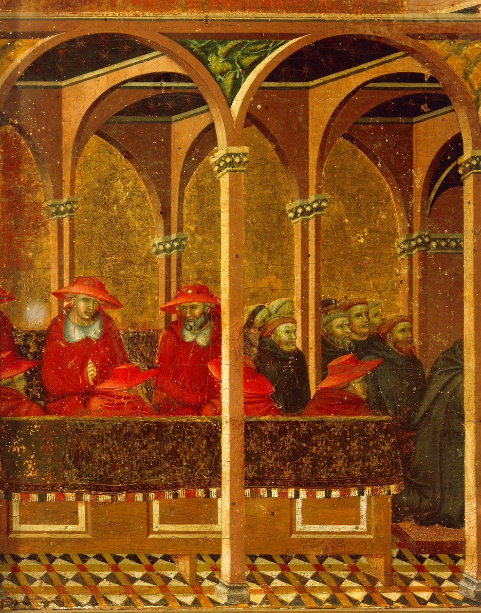 Schválení nového karmelitánského hábitu papežem Honoriem IV od Pietro Lorenzetti