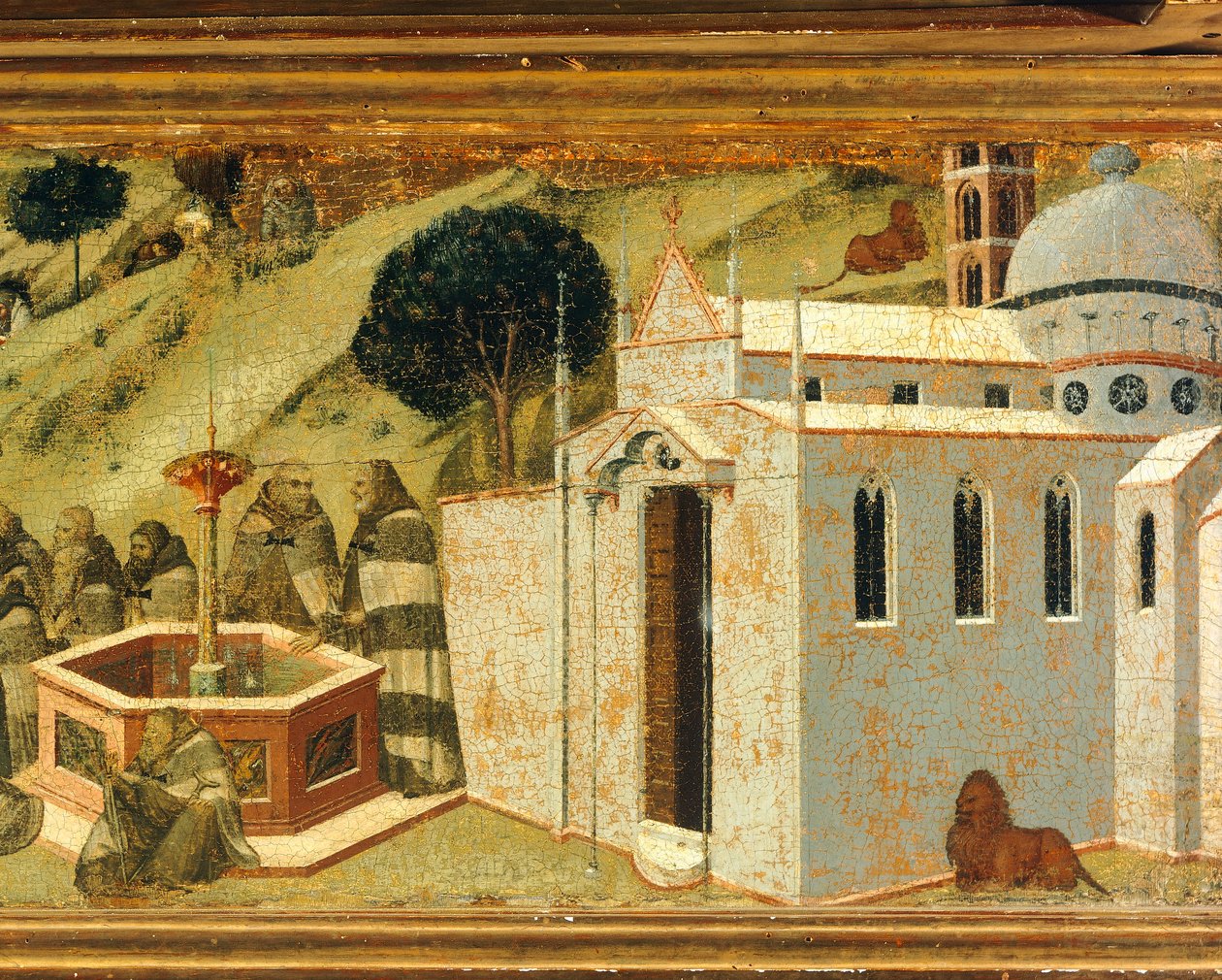 První karmelitští poustevníci u Eliášova pramene, detail z predely oltářního obrazu pro Carmine, Pietro Lorenzetti (asi 1280-1348), tempera a zlato na dřevě, Pinacoteca Nazionale, Siena od Pietro Lorenzetti