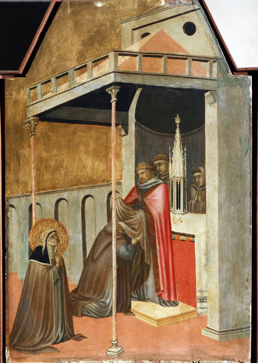 Ugolotti si vzal mnišský habit (detail polyptychového života svaté Pokory) - Detrempe na dřevě od Pietro Lorenzetti