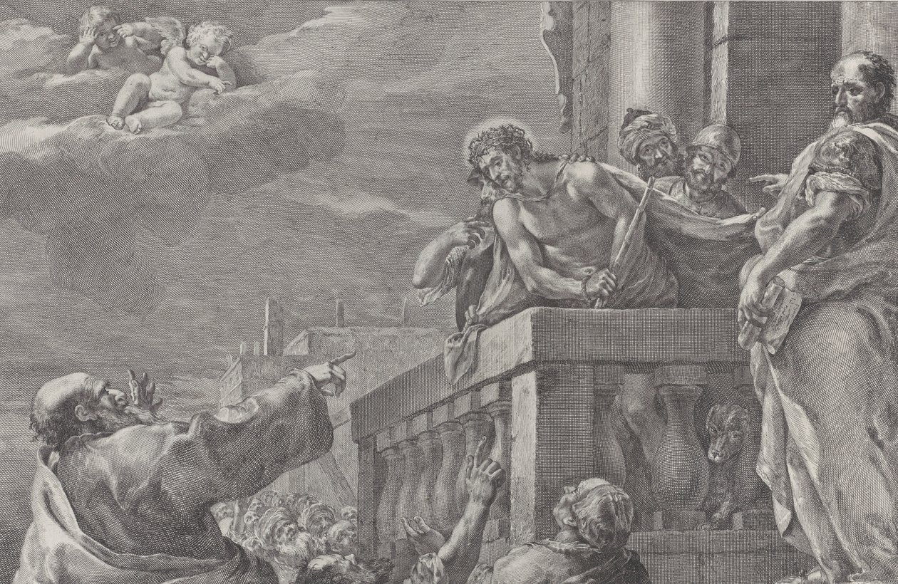 Kristus na balkóně obklopený strážemi, Pilát stojí napravo a ukazuje na tah..., ca. 1730-39. od Pietro Monaco