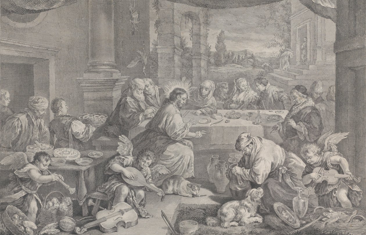 Kristus proměnil vodu ve víno na svatbě v Káně, 1743-63. od Pietro Monaco