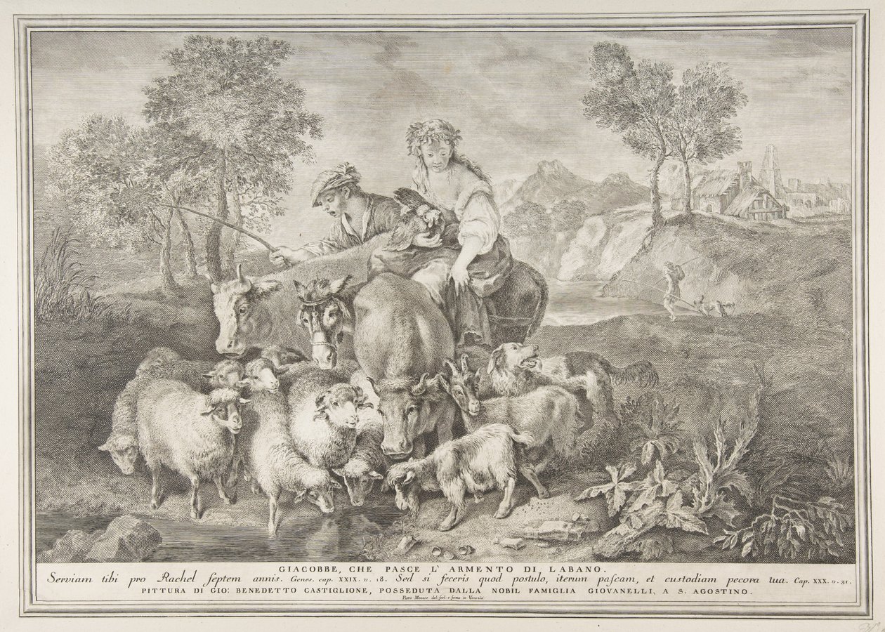Jákob pásl Labanovo stádo Jákob, pásl Labanovo stádo, 1743-63. od Pietro Monaco