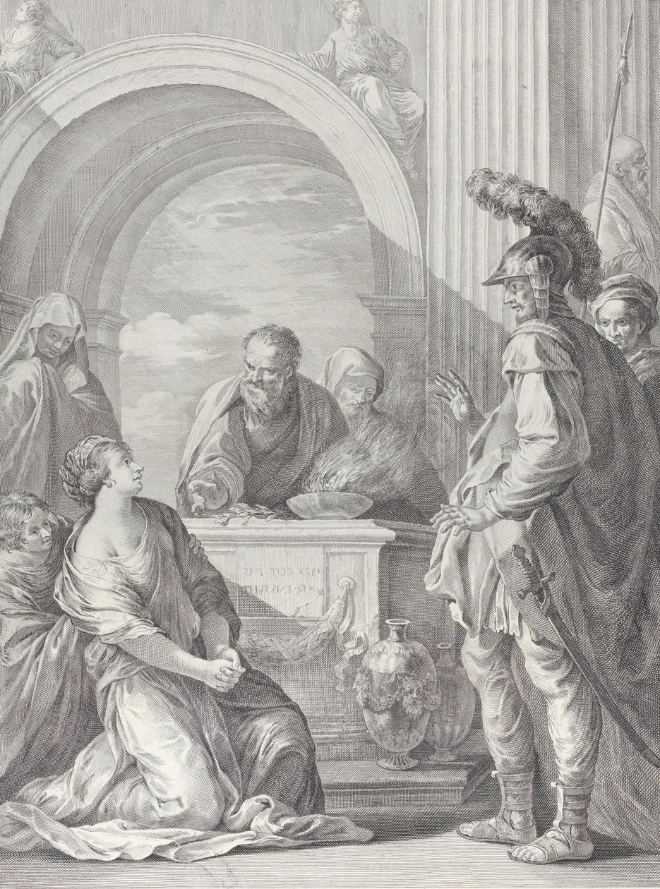 Jeftova dcera klečící u obětního oltáře s otcem stojícím vpravo..., 1730-50. od Pietro Monaco