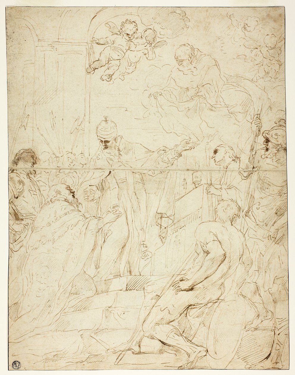 Svatý zjevení se vládci (recto); Flying Putto (verze) od Pietro Novelli