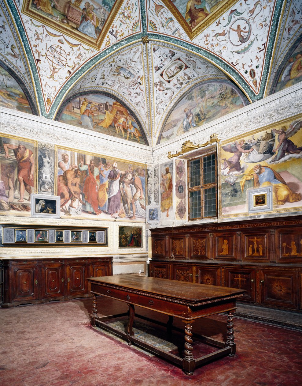 Pohled na sakristii s panely Perugino, bazilika svatého Petra, Perugia, Umbria, Itálie od Pietro Perugino