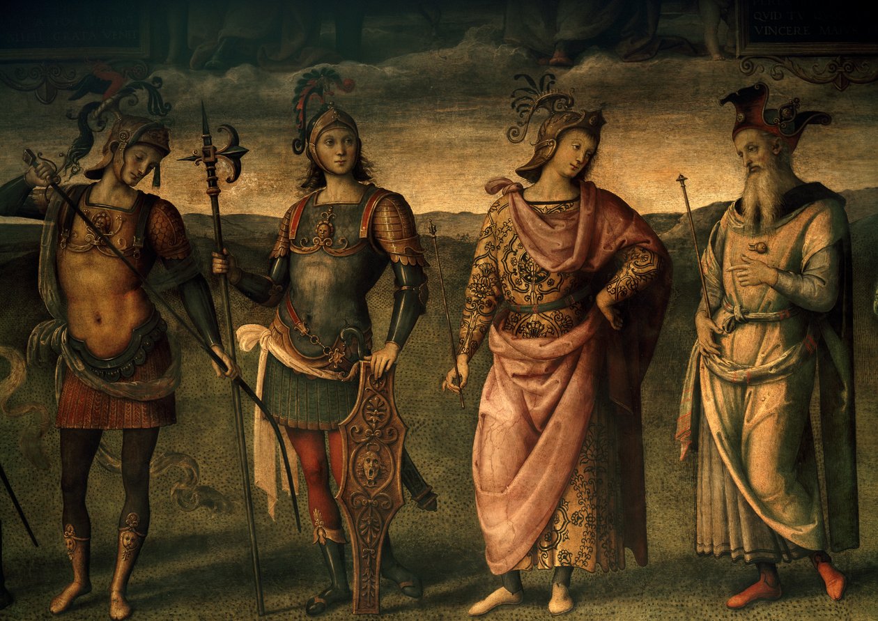 Leonidas Lacedaemonian, Horatius Cocles, Publius Scipio, Perikles z Athén, Alegorie odvahy a střídmosti se šesti antickými hrdiny od Pietro Perugino