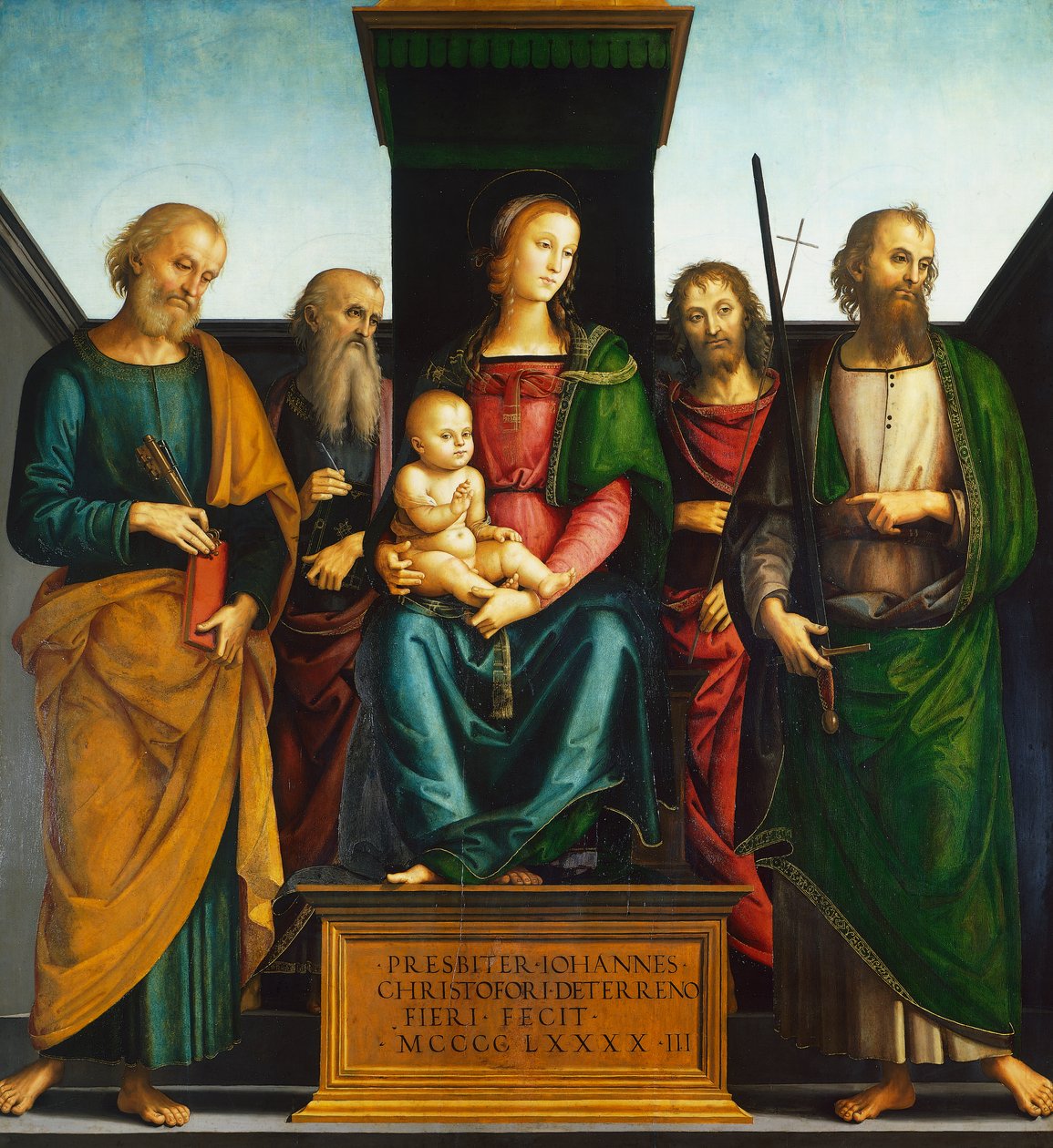 Madona s dítětem na trůnu se svatými Janem Křtitelem, Petrem, Pavlem a Janem Evangelistou od Pietra Perugina (asi 1450-1523) od Pietro Perugino