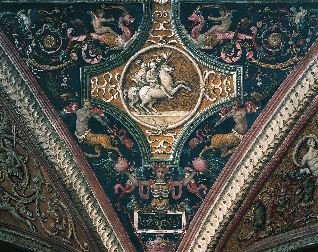 Planety a groteskní dekorativní motivy od Pietro Perugino