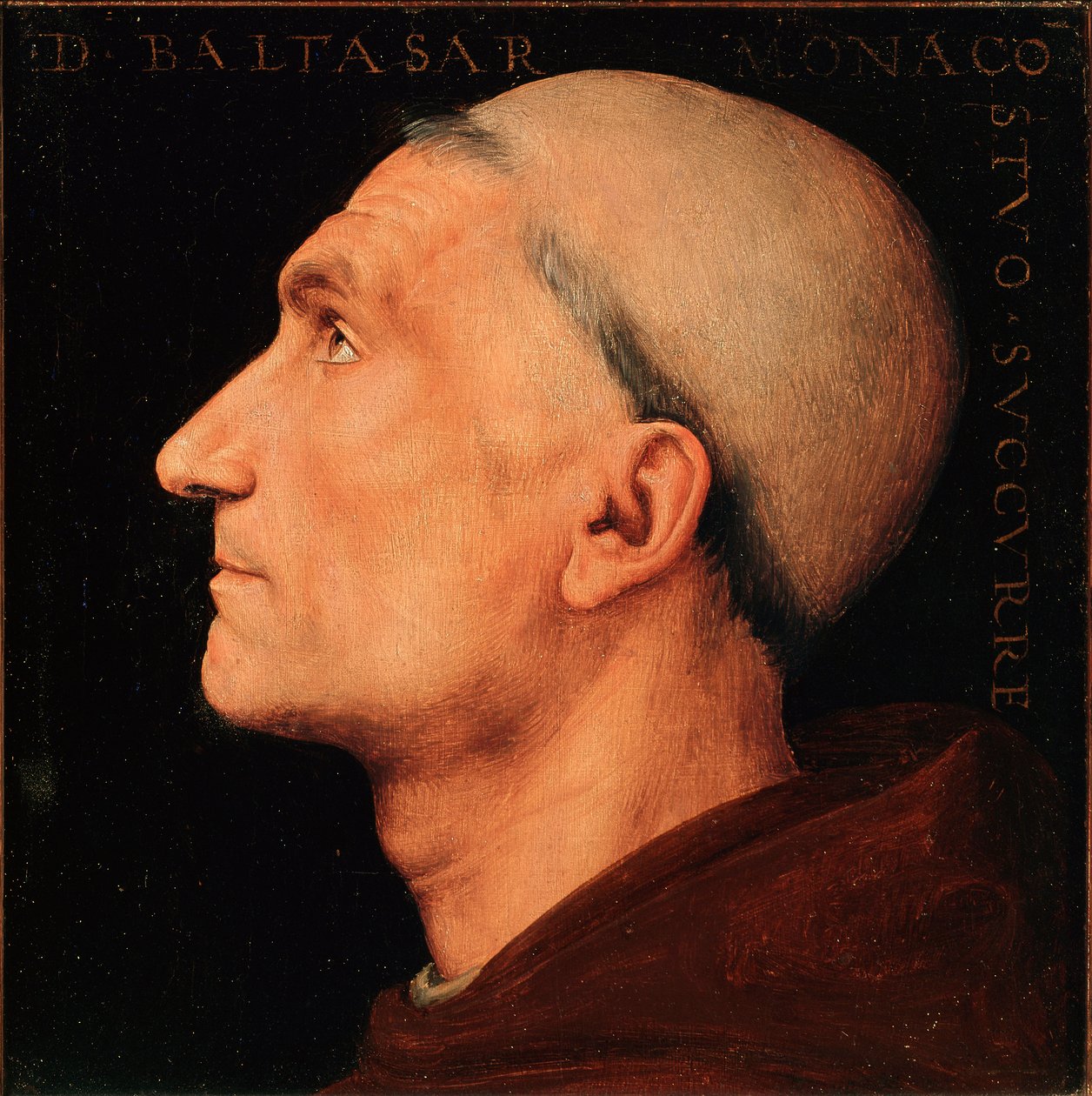 Portrét Dona Baldassarra od Antonia di Angela, mnicha z opatství Vallombrosa Profil mnicha z kláštera Vallombreuse. Obraz od Pietra Vannucciho dit il Perugino (Perugin od Pietro Perugino