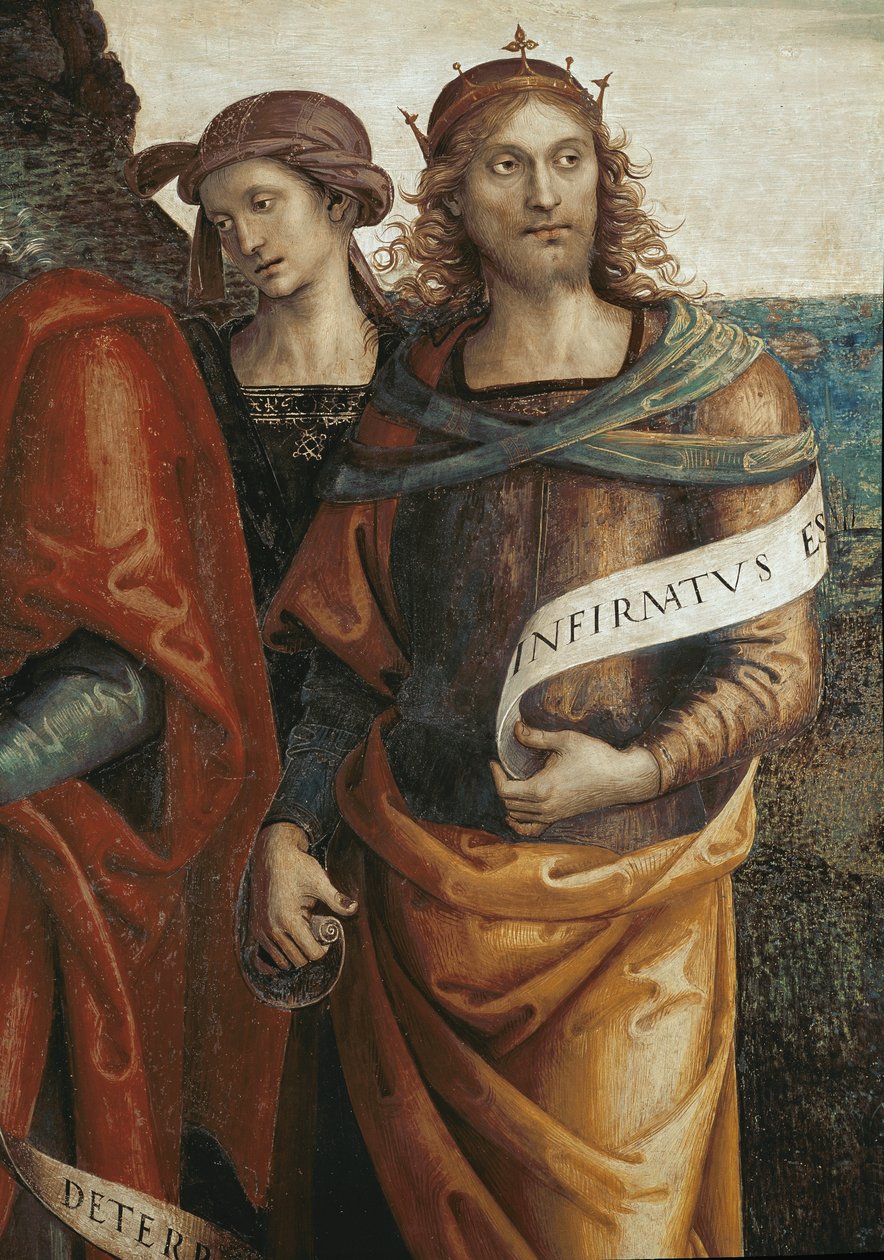 Solomon, detail knihy Věčný otec obklopuje proroky a Sibyly (Fresco od Pietro Perugino