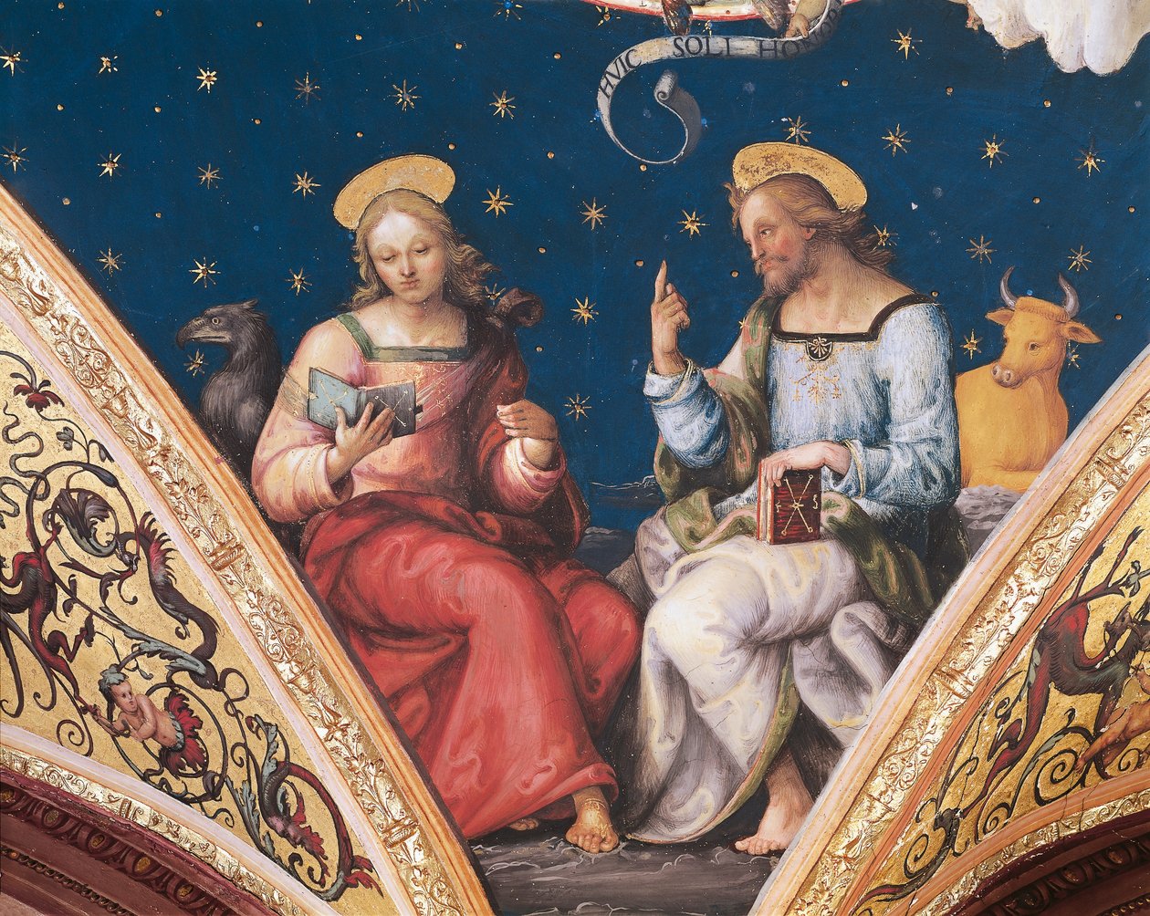Svatý Lukáš a svatý Jan, detail z Věčného otce, se svatými a evangelisty od Pietro Perugino