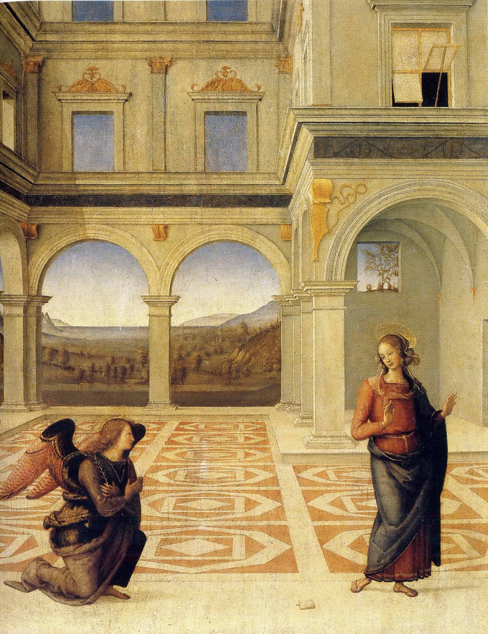 Zvěstování, asi 1498 od Pietro Perugino