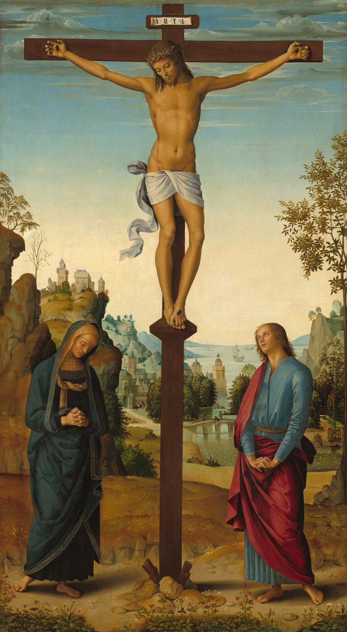 Ukřižování s Pannou Marií, svatým Janem, svatým Jeronýmem a svatou Marií Magdalenou [střední panel] od Pietro Perugino