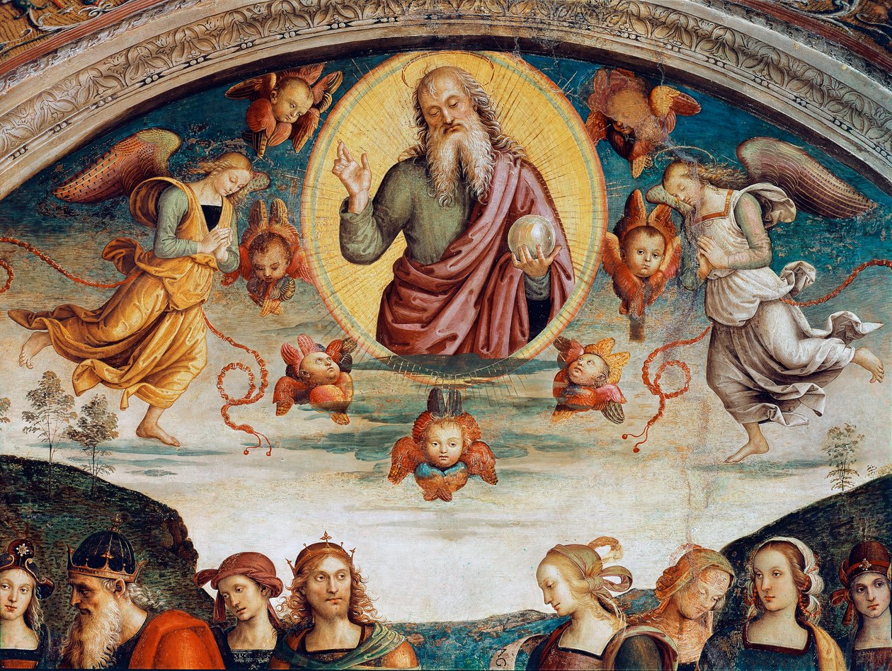 Pán obklopuje proroctví a sibyly Detail představující Pána Všemohoucího. Freska od Pietra Vannucciho dit il Perugino (Perugin) (1448-1523) 1500 Rozměr.229x370 cm Perugia, Collegio del Cambio od Pietro Perugino