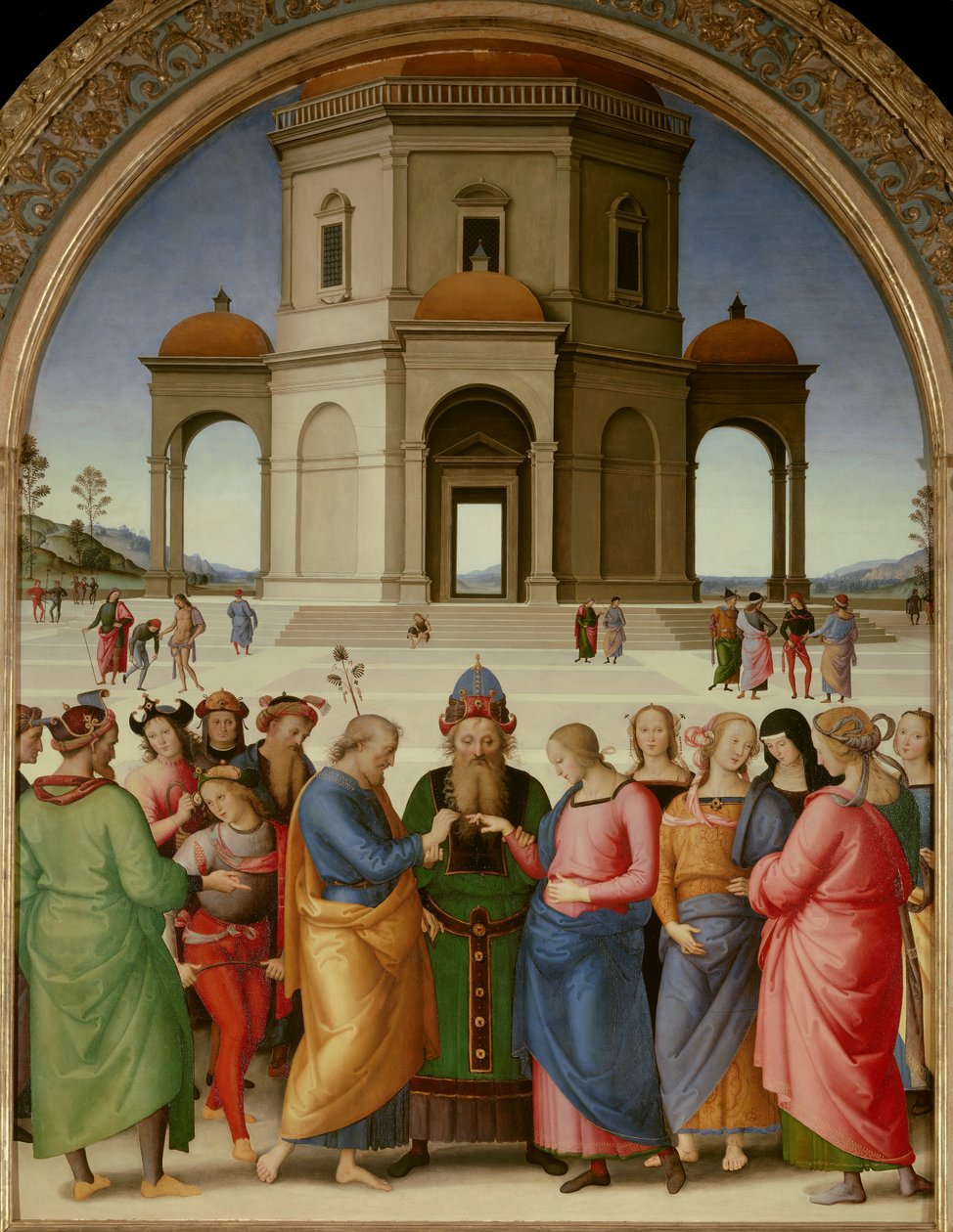 Obraz Sňatek Panny Marie od Pietra Vannucciho dit Il Perugino (Perugin) (1450-1523) 1504 ne. 2,36x1,86 m - Caen, muzeum výtvarných umění - Sňatek Panny Marie - Obraz Pietra Vannucciho, zvaný Il Perugino (1450-1523), olej na dřevě (234 x 18 od Pietro Perugino