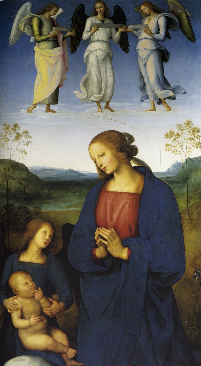 Panna s dítětem a andělem, asi 1496-1500 (olej na dřevě) od Pietro Perugino