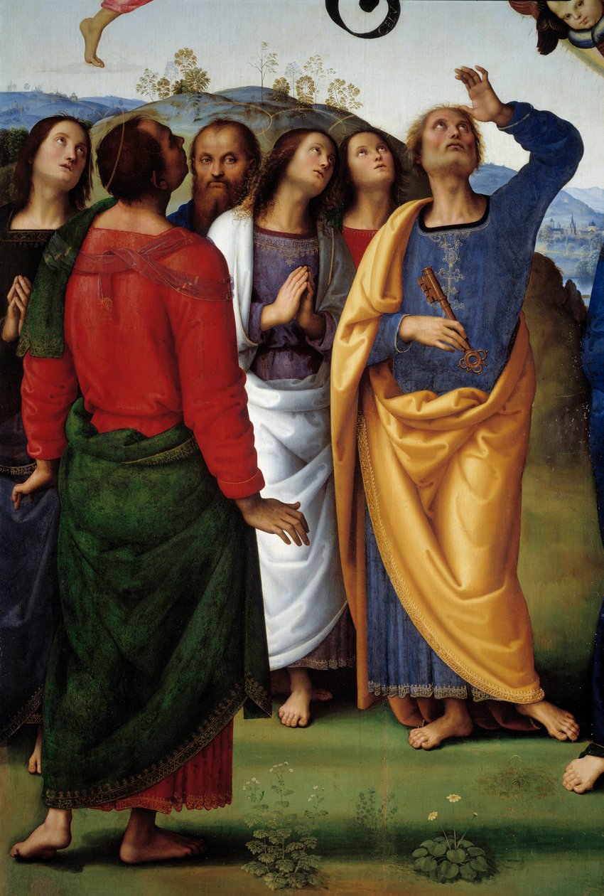 Nanebevstoupení Krista Detail představující apotery. Obraz od Pietra Vannucciho dit il Perugino (Le Perugin od Pietro Perugino