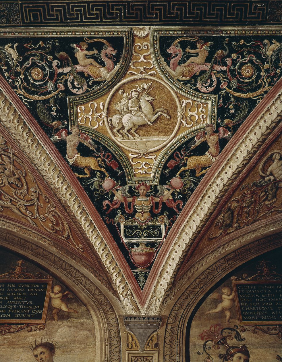 Výzdoba stropu Warriors On Horseback. Obraz od Perugina (Pietro Vannucci zvaný il od Pietro Perugino