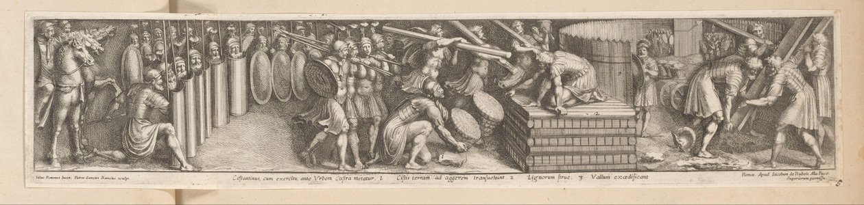 Vojáci postavili tábor Constantinus, cum exercitu, ante Urbem Castra metatur (titul na objektu) Historie císaře Konstantina (název série) od Pietro Sante Bartoli