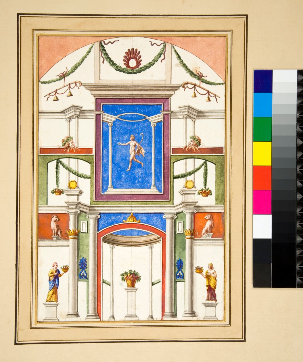 Zdobená zeď (černá křída, některé s perem a hnědým inkoustem. obarvené akvarelem) od Pietro Santi Bartoli