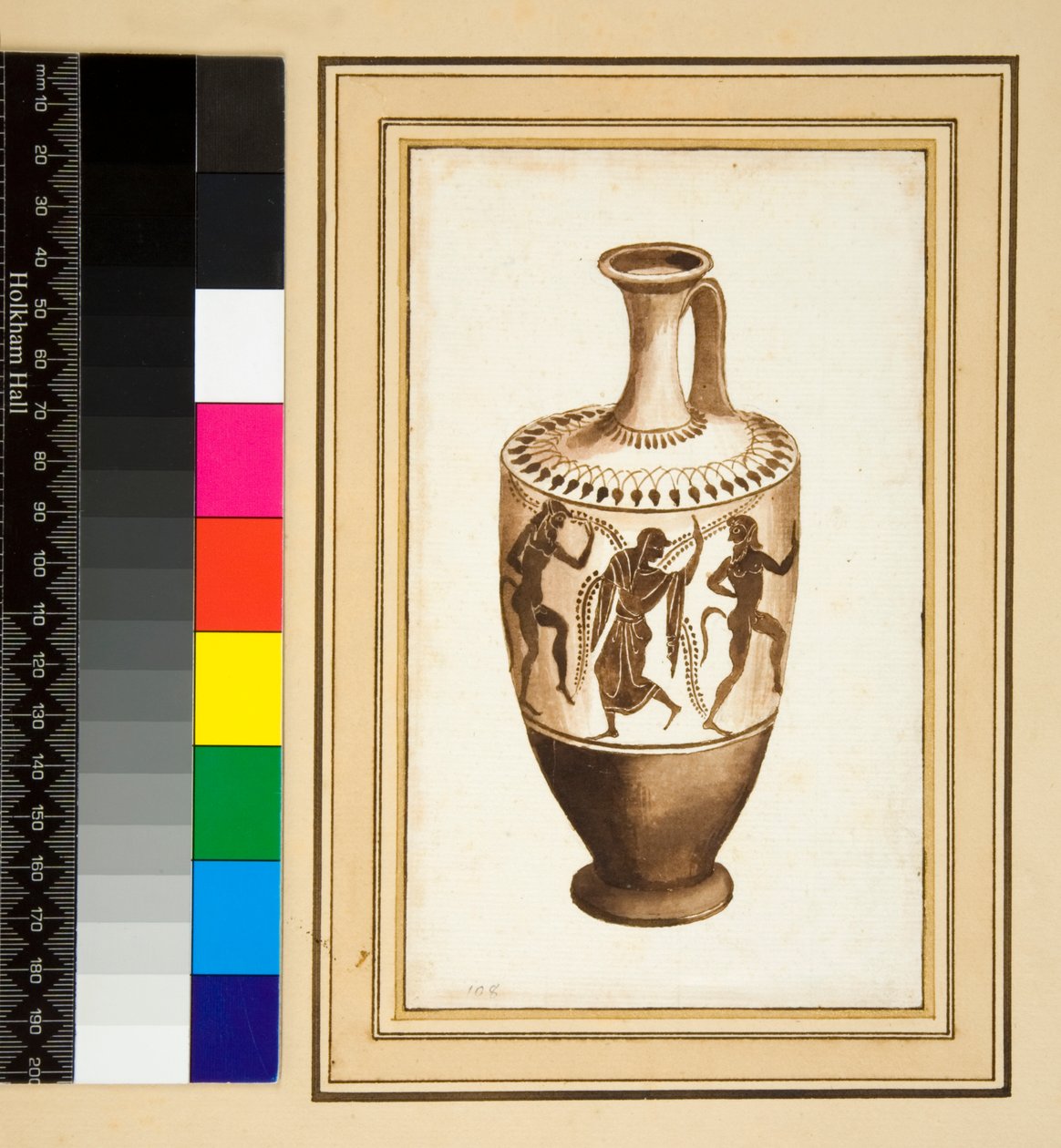 Archaické Oinochoe (černá křída, některé s perem a hnědým inkoustem. obarvené akvarelem) od Pietro Santi Bartoli