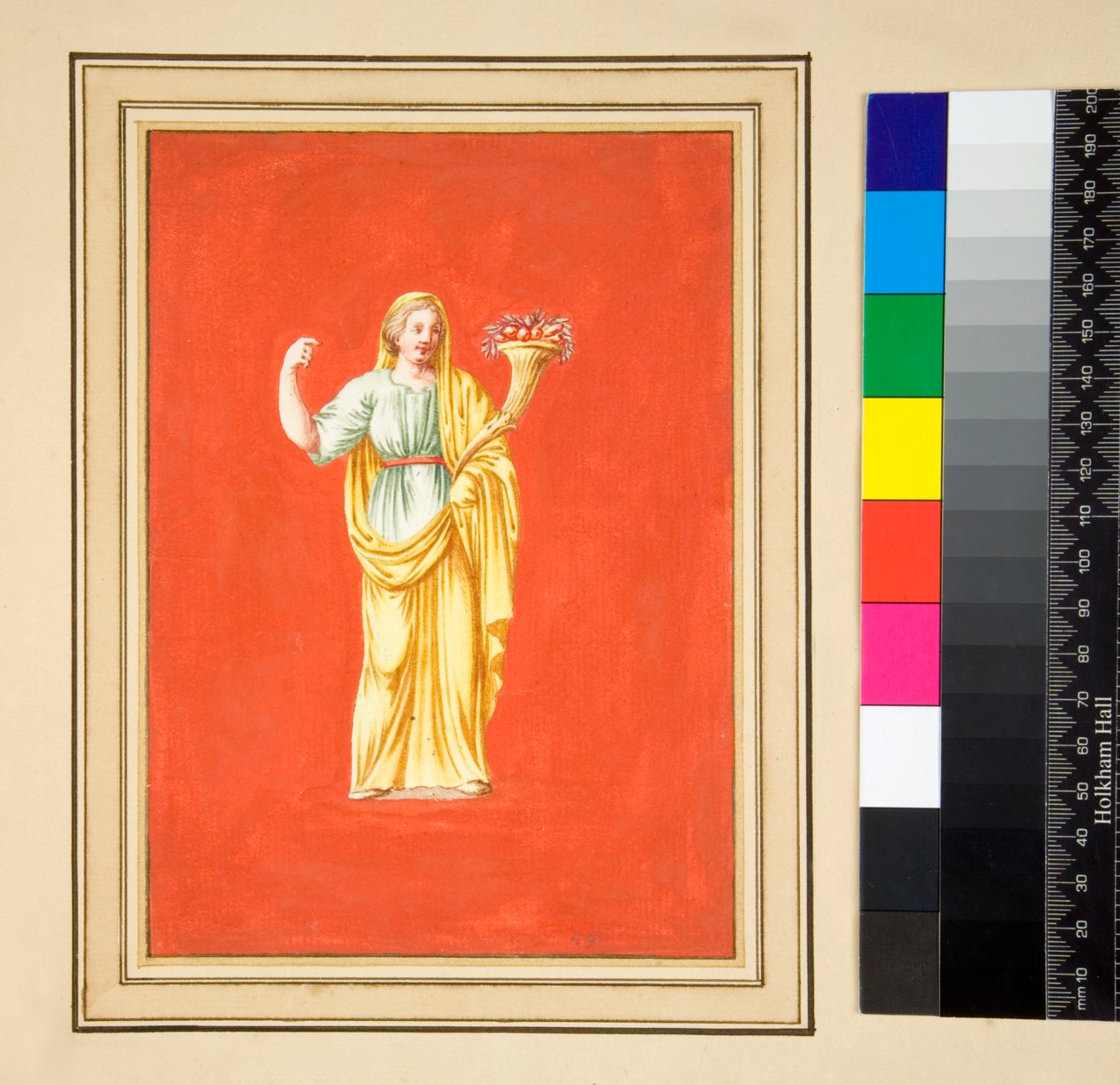 Ženská postava na červeném podkladu (černá křída, některé s perem a hnědým inkoustem. obarvené akvarelem) od Pietro Santi Bartoli