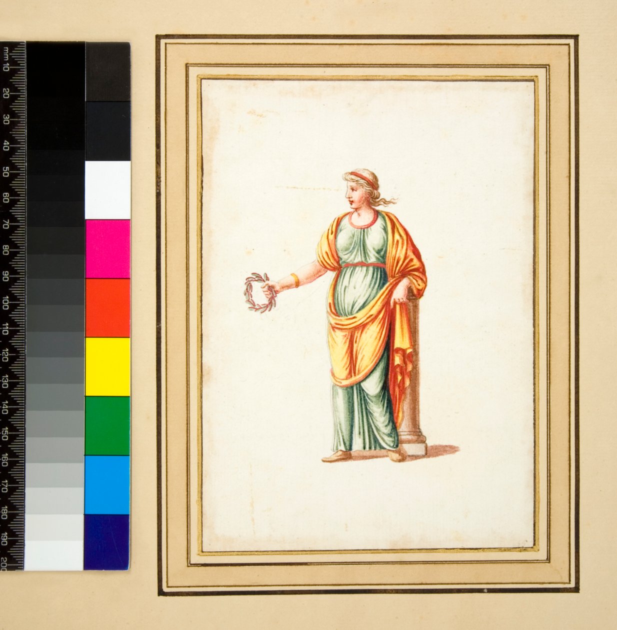 Ženská postava otočená nalevo od diváka (černá křída, některé s perem a hnědým inkoustem. kolorováno akvarelem) od Pietro Santi Bartoli