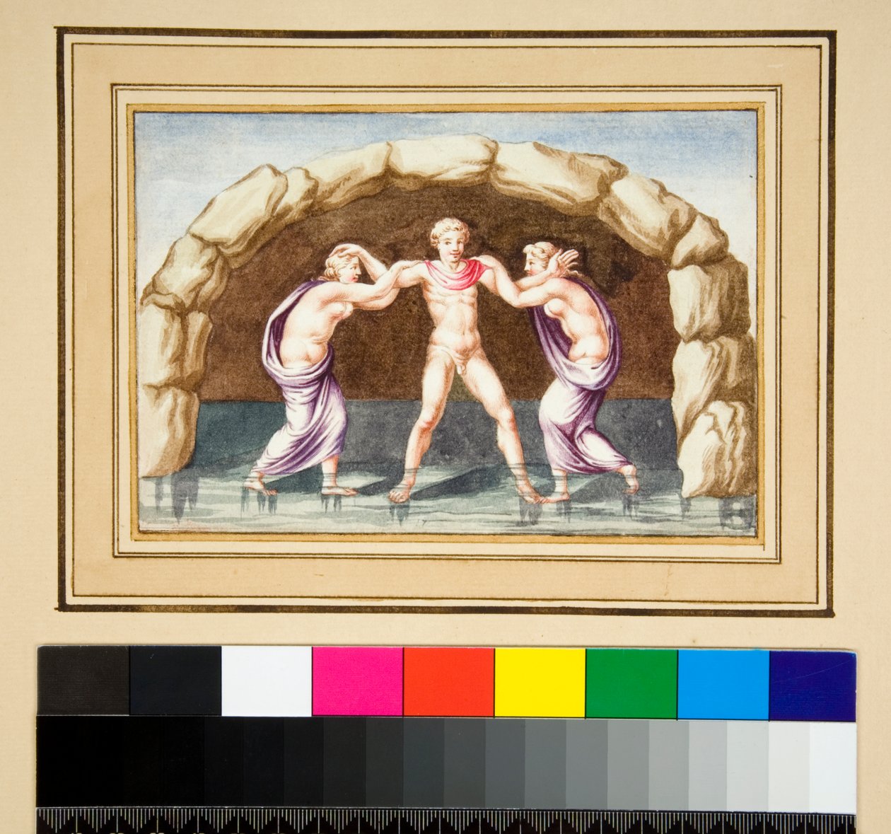 Hylas a nymfy (černá křída, některé s perem a hnědým inkoustem. obarvené akvarelem) od Pietro Santi Bartoli