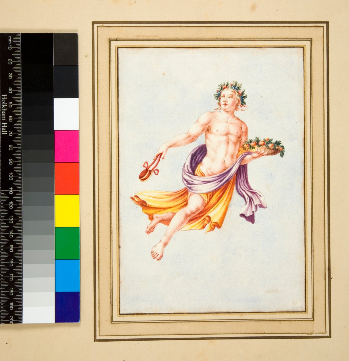 Mužská postava s girlandou z listů (černá křída, některé s perem a hnědým inkoustem. obarvené akvarelem) od Pietro Santi Bartoli