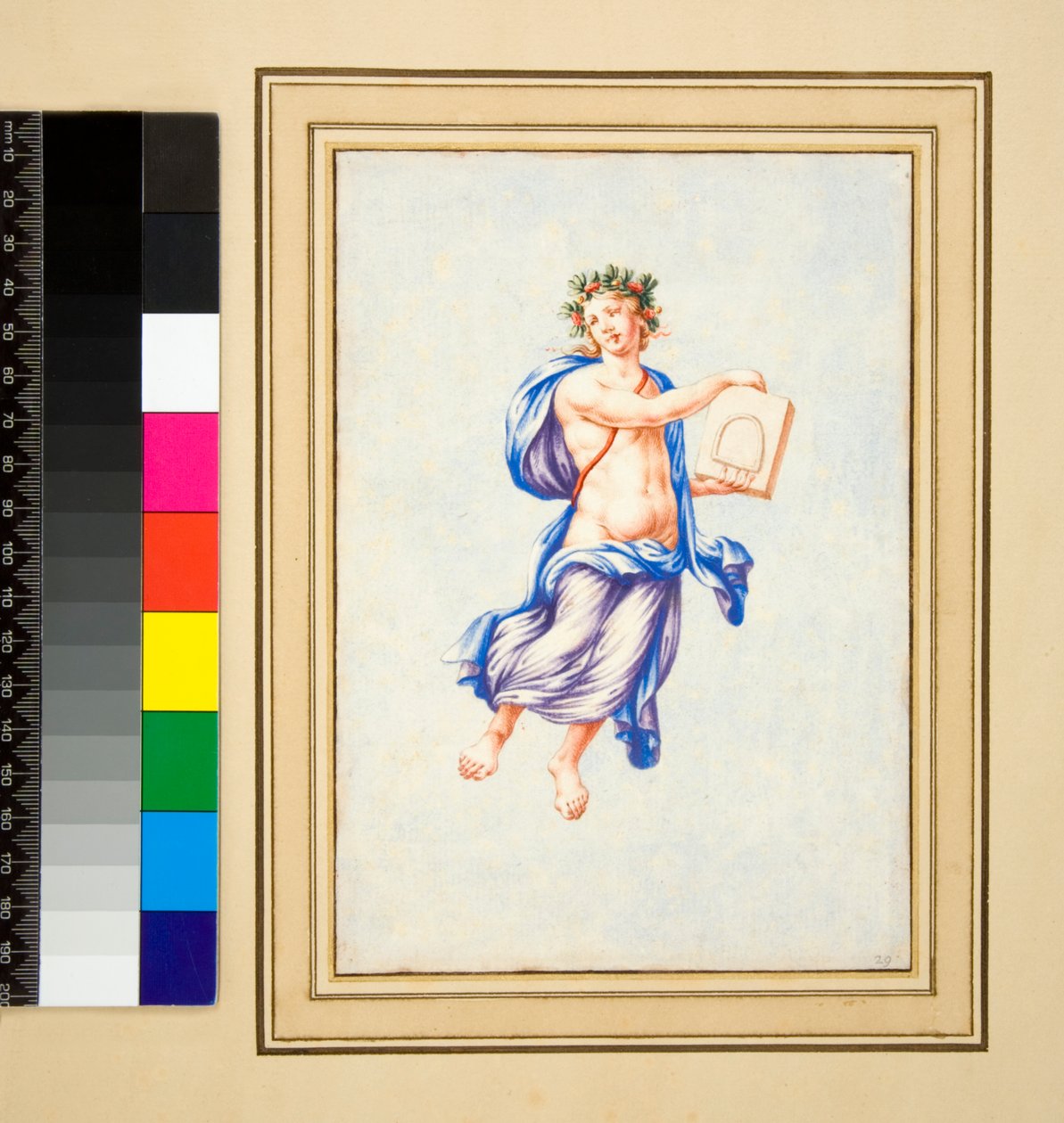 Vznášející se mužská postava (černá křída, někteří s perem a hnědým inkoustem. obarveno akvarelem) od Pietro Santi Bartoli
