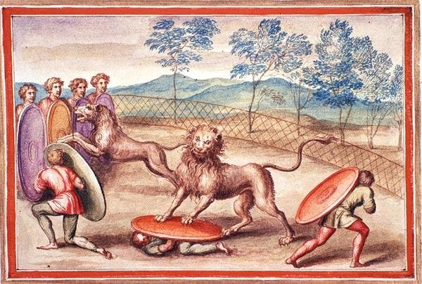 Ms Gen 1496 f.18 Krocení lvů od Pietro Santi Bartoli