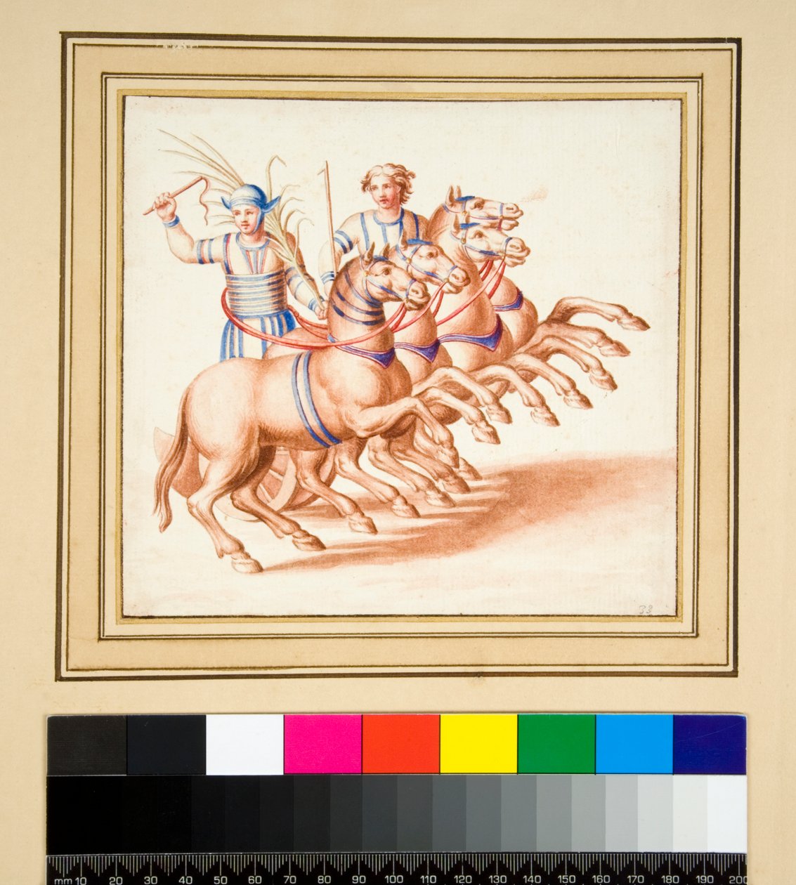 Dva vozatajové (černá křída, někteří s perem a hnědým inkoustem, obarveni akvarelem) od Pietro Santi Bartoli