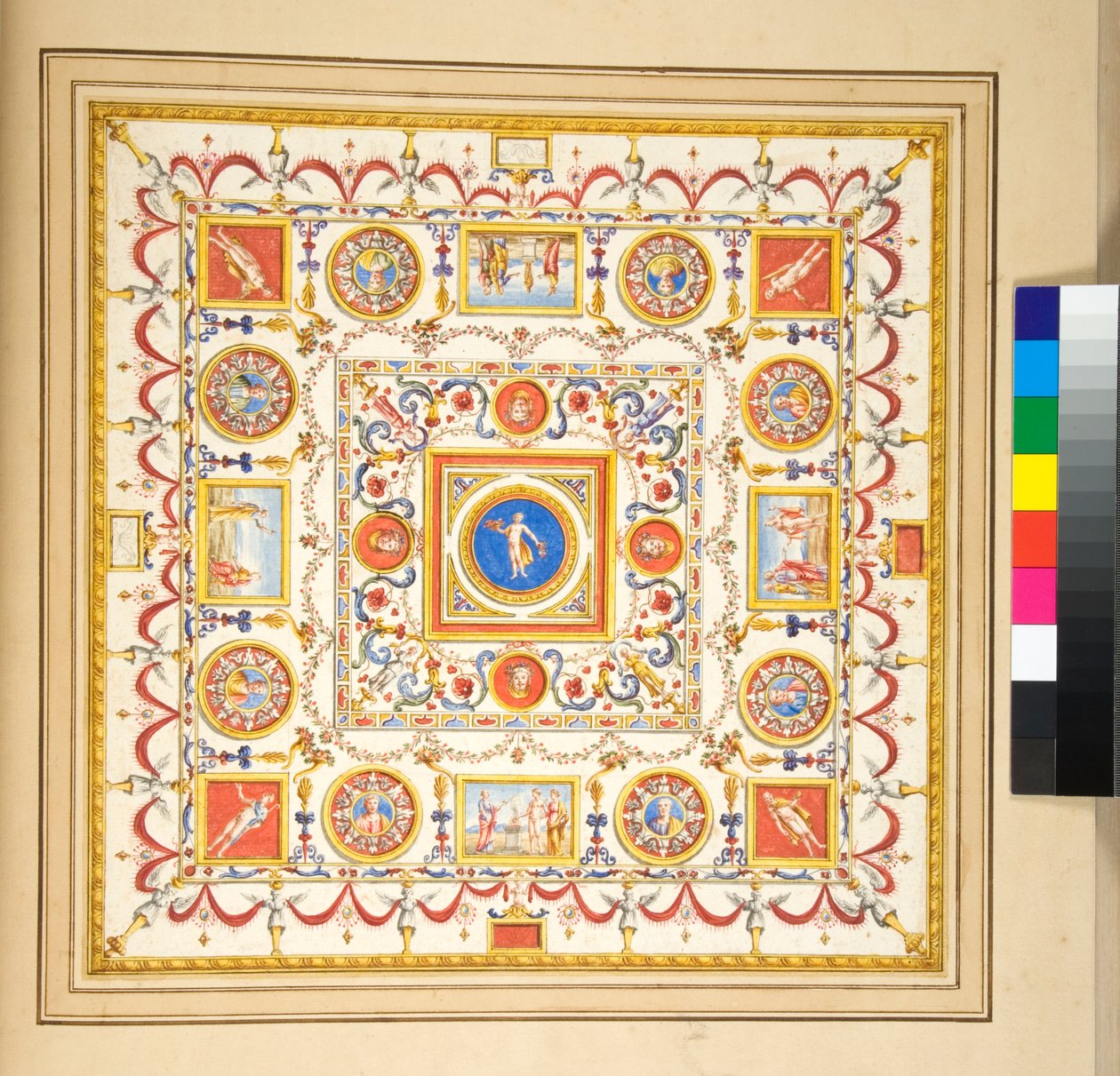 Volta del Palazzo di Augusto (černá křída, některé s perem a hnědým inkoustem. obarvené akvarelem) od Pietro Santi Bartoli