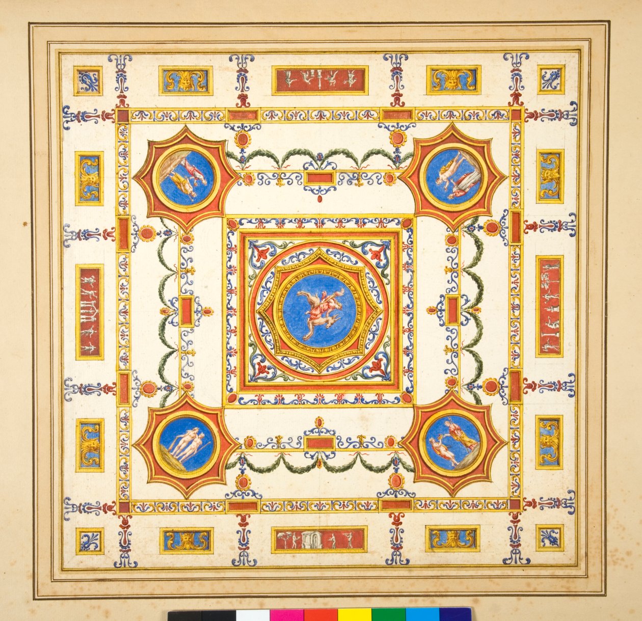 Volta del Palazzo di Augusto (černá křída, některé s perem a hnědým inkoustem. obarvené akvarelem) od Pietro Santi Bartoli