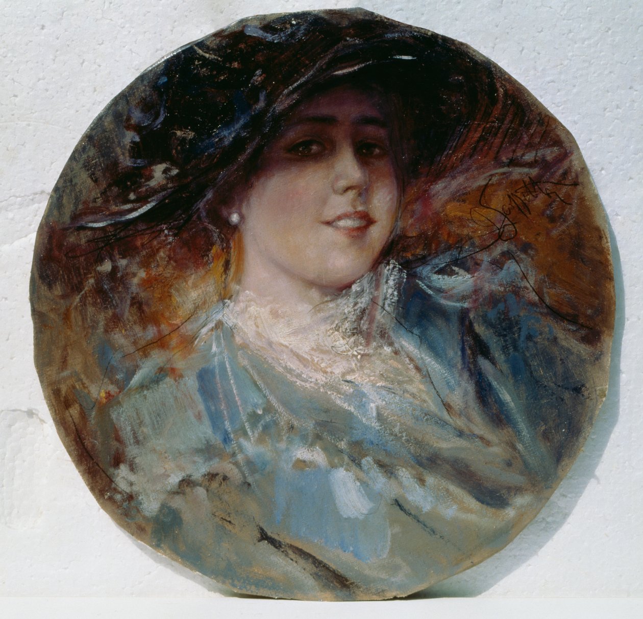 Säteilevä hymy, Pietro Scoppetta (1863-1920), öljy kankaalle levitetty pahville, 37,5 cm od Pietro Scoppetta