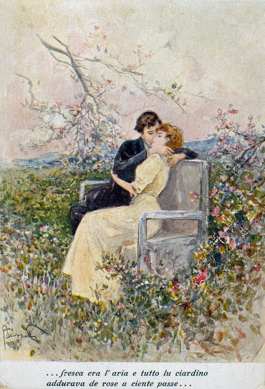 Dva milenci, ilustrace Pietro Scoppetta (1863-1920), Itálie, 20. stol. od Pietro Scoppetta