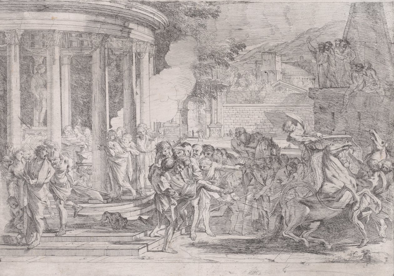 Sinorix nesený z chrámu Artemis ve snaze uniknout účinkům jedu..., ca. 1640. od Pietro Testa